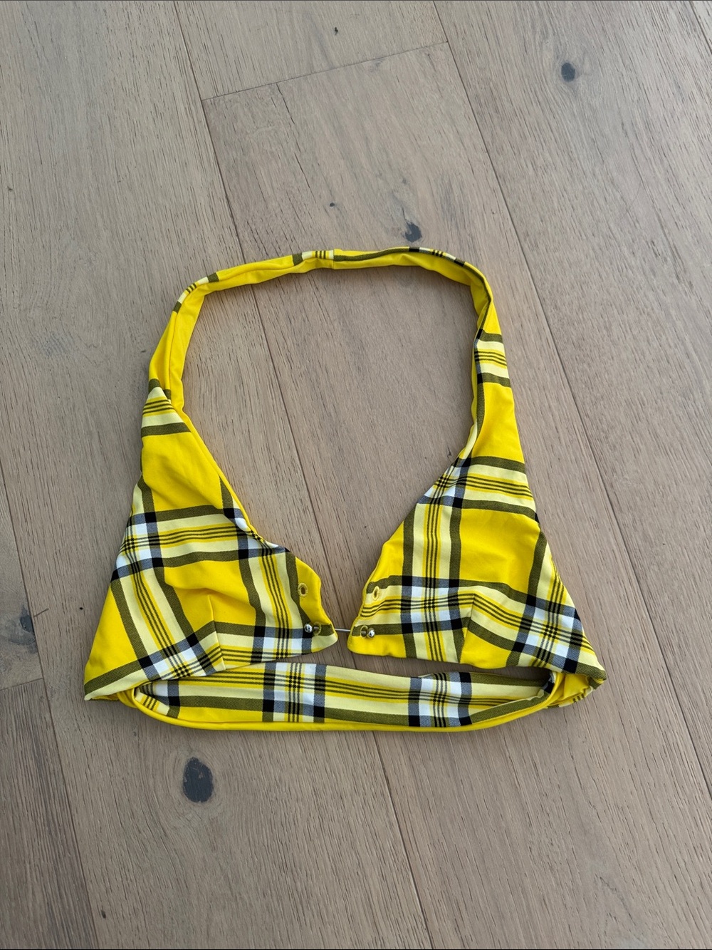 WeWoreWhat Yellow Plaid Triangle Bikini Top